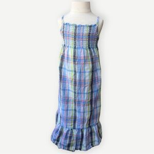 Old Navy Girl’s Plaid Sleeveless Ruffle Hem Linen Blend Tank Sun Dress. 4. 4T.